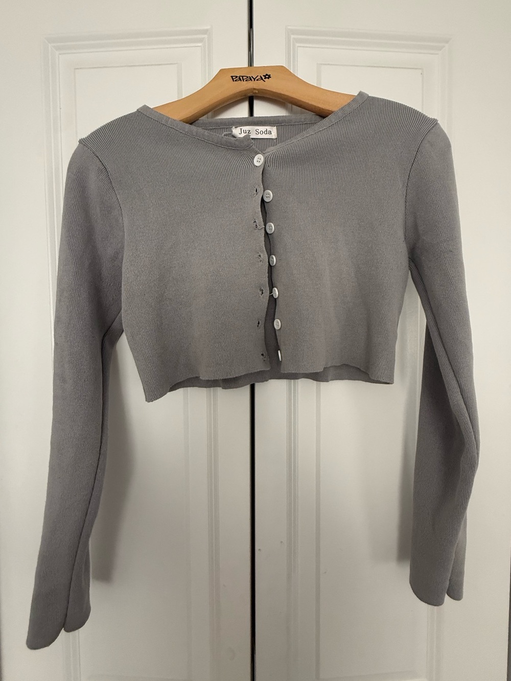 YesStyle Gray Cropped Button-Up Knit Cardigan